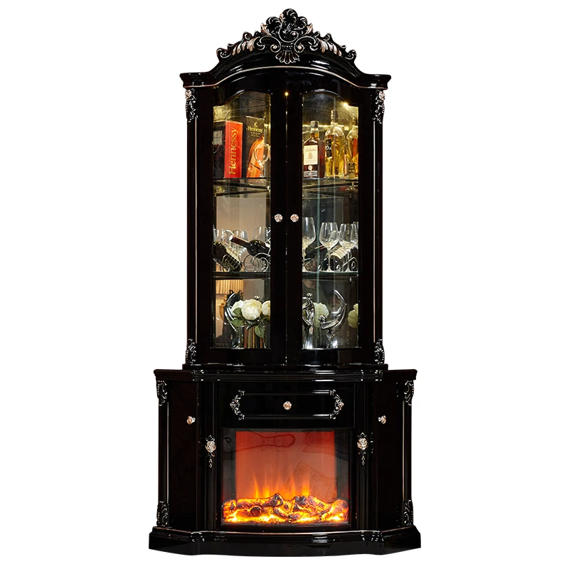 

Ebony fireplace decoration cabinet living room American luxury semi-circular corner wine cabinet