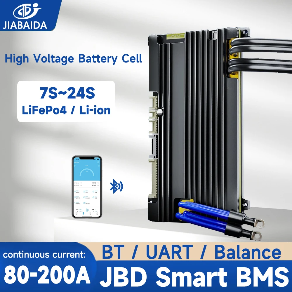 

JBD BMS 8S 24V LiFePo4 Li-ion 7S-24S 10S 13S 16S 48V 20S 100A 120A 150A Непрерывный ток JIABAIDA Smart BMS BT Balance UART