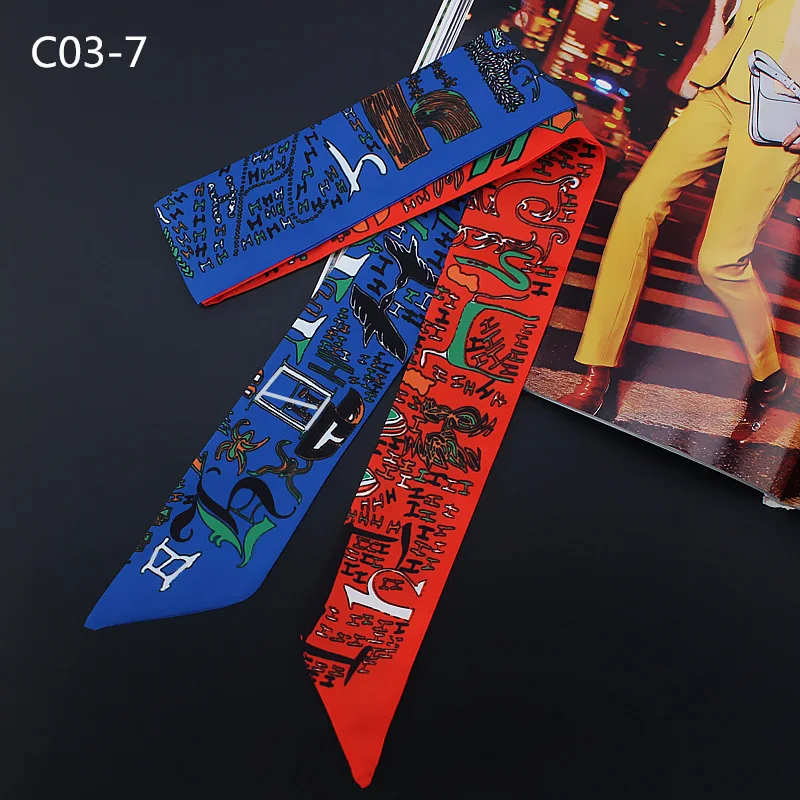 2023 Silk Scarf Boutique Narrow Scarf Women's Decoration, Headband, Temperament Bagged Hair Scarf Printed Scarf, Button Scarf