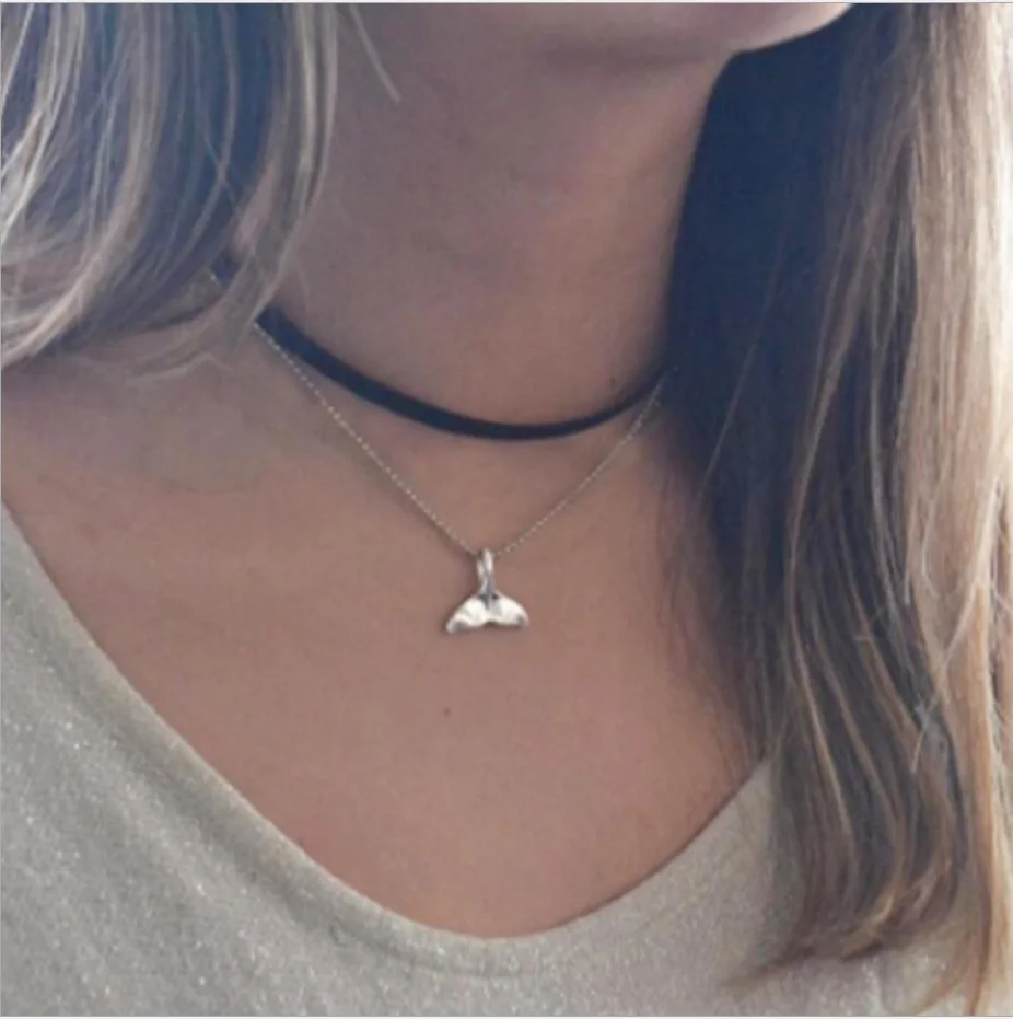 Choker Layers Necklace Black Pu Belt with Moon Oxford Fish Tail Pendant Bead Charm  Square Cube Extended Metal Chain