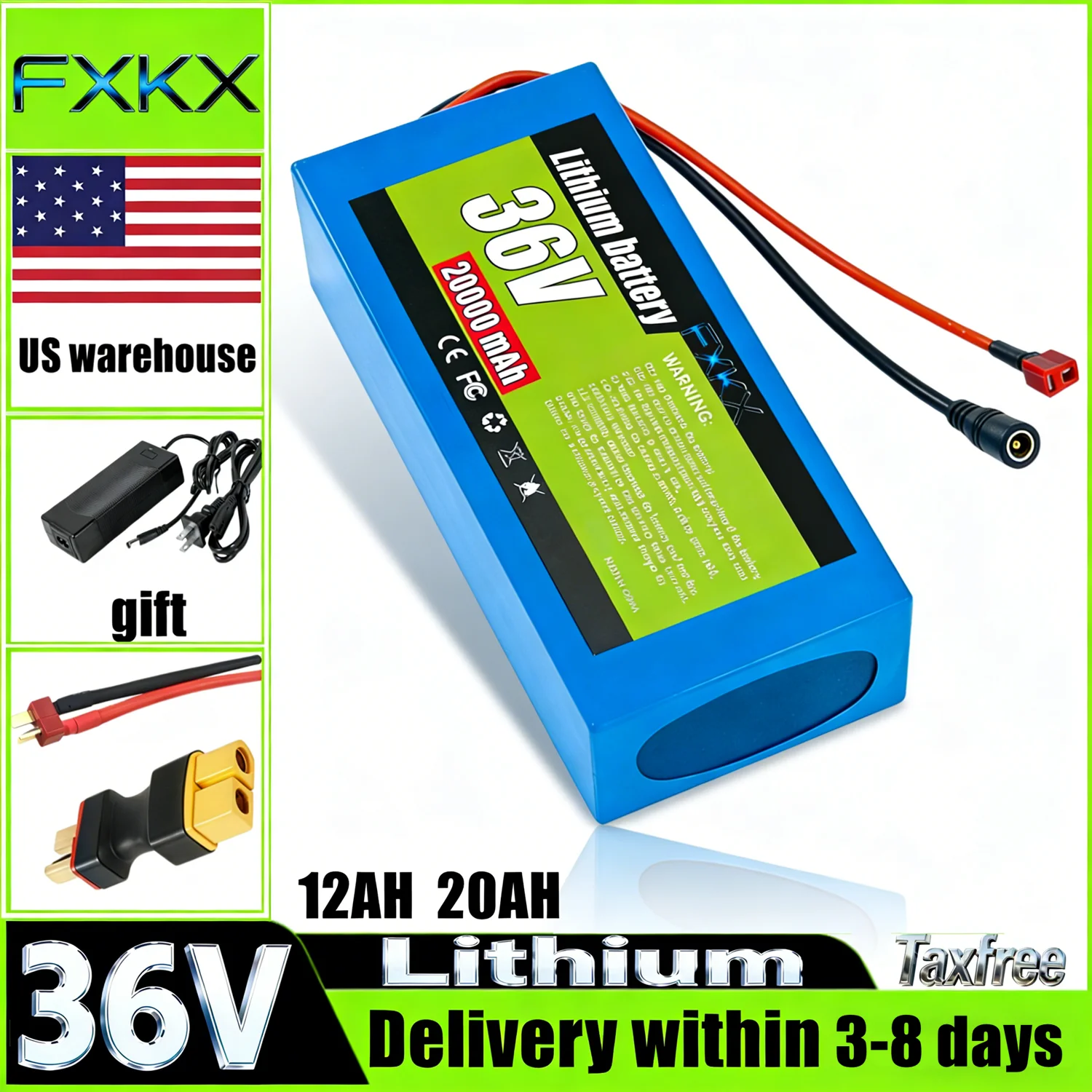 100%18650 Original 36V 10,12,18,20Ah 10S4,6P Lithium Battery Pack Large Capacity Suitable for 36V 250-1000W Built-in BMS
