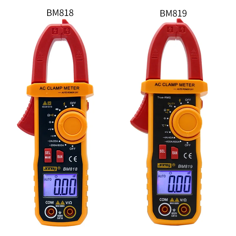 Imagem -06 - Digital Clamp Meter Bm819 Amperímetro True Rms ac dc ac 600v 600a Capacitância de Alcance Automático 2000uf 10000uf Ncv Backlight Szbj-bm818