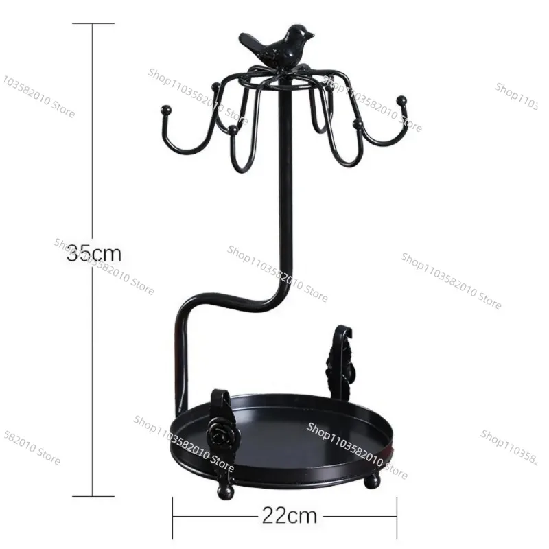 Light Luxury European Wrought Iron Cup Holder with Tray, Creative Metal Hanger Handicraft Ornament for Coffee Cup