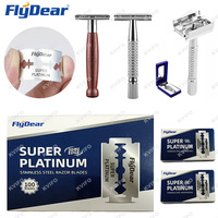 FLYDEAR Double Edge Beard Hair Shaver Set Barber Men's Classic Beard Razor Shaver Stainless Steel Mens Household Trimmer Blades