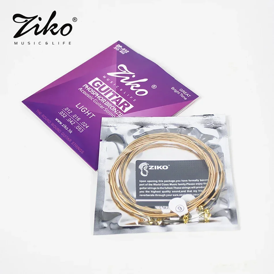 Ziko DP Series 10 Sets of Acoustic Guitar Strings Hexagonal Core Phosphor Bronze 010-048/011-050/012-053 Inch Guitar Accessories