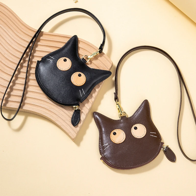 

New Women's Neck Hanging Coin Purse Cartoon Mini Card Wallet Genuine Leather Cute Coins Storage Bag Women's Wallet with Lanyard