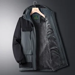 Chaqueta impermeable con capucha para hombre, Parka cálida cortavientos, ropa de forro polar de talla grande, prendas de vestir exteriores térmicas negras, invierno, novedad de 2024