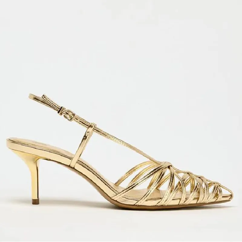 Luxury Gold Brand Heels Women Fashion Narrow Strap Hollow Thin High Heel Summer Sandals Sexy Pointed Toe Slingbacks Dress Shoes image 3
