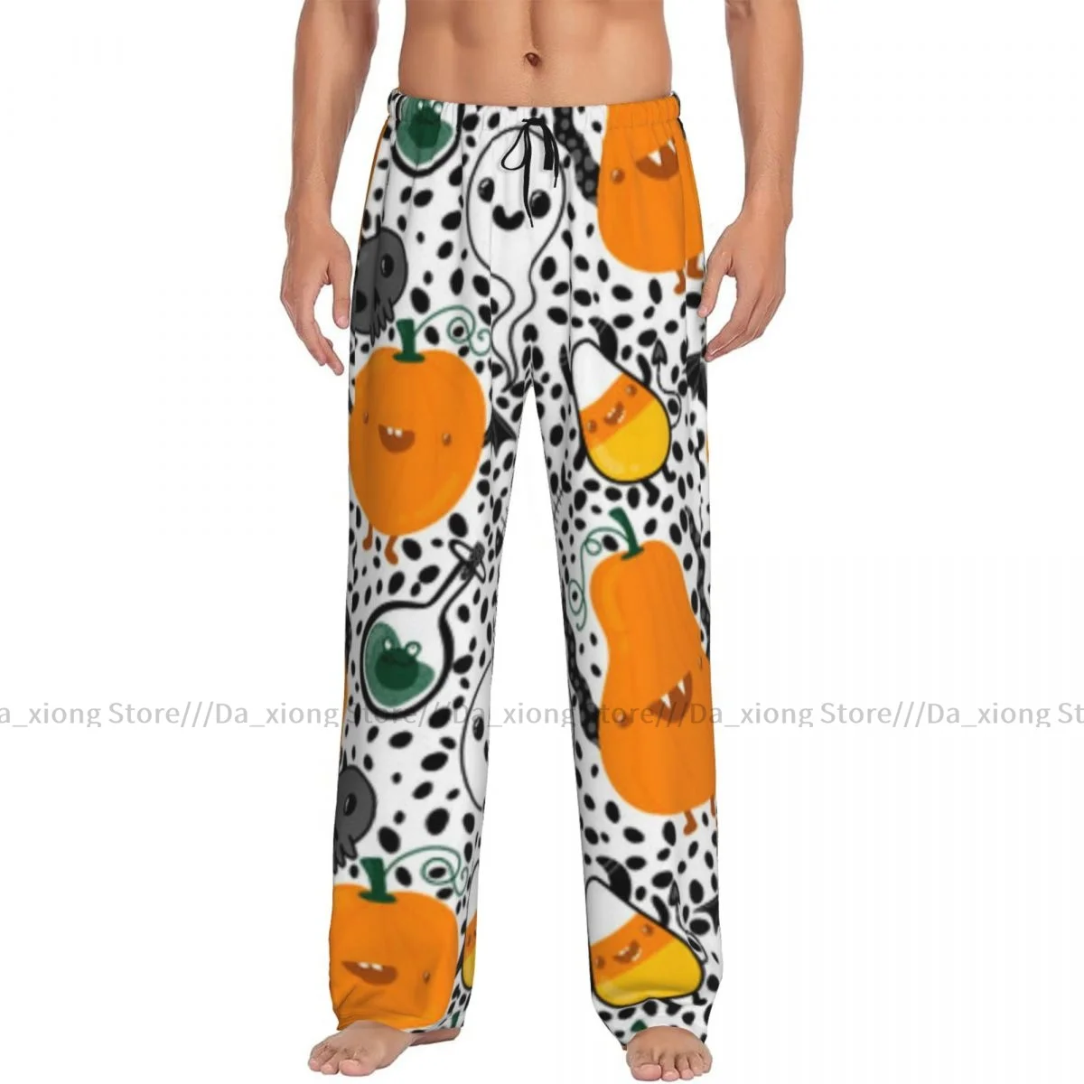 Men's Sleepwear Loose Sleep Pants Pajamas Halloween Pumpkins Monsters Print Long Lounge Bottoms Casual Homewear