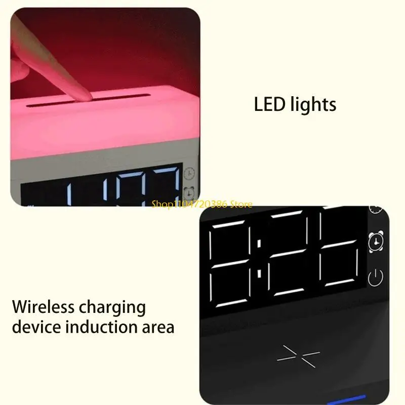 K0EA 6 in 1 Wireless Charging Bedside Digital Alarm Clock with 7 Colors Lamp 5W Wireless Charging Station for phone Watch