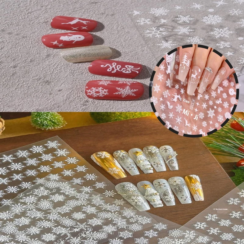 1PCS Winter Snowflake Christmas Nail Art Sticker White 3D Relief Adhesive Nail Art Decoration Sticker Nail Charm Manicure Decals