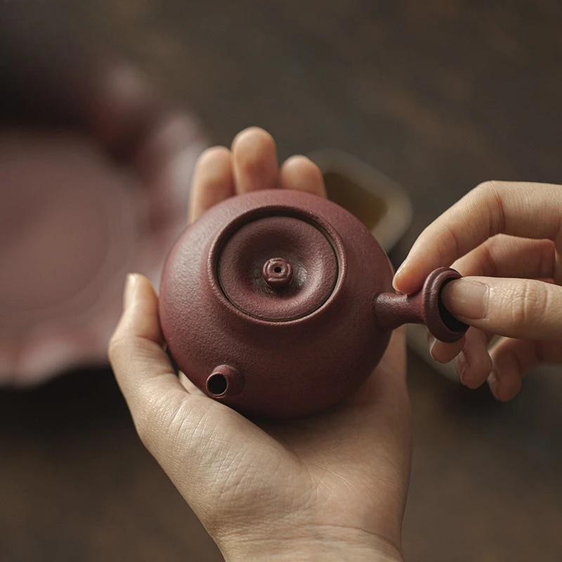 

125ML Japanese Side Handle Pot Coarse Pottery Purple Sand Soil Brewing Teapot KungFu TeaSet Household Ball Hole Filter Small Pot