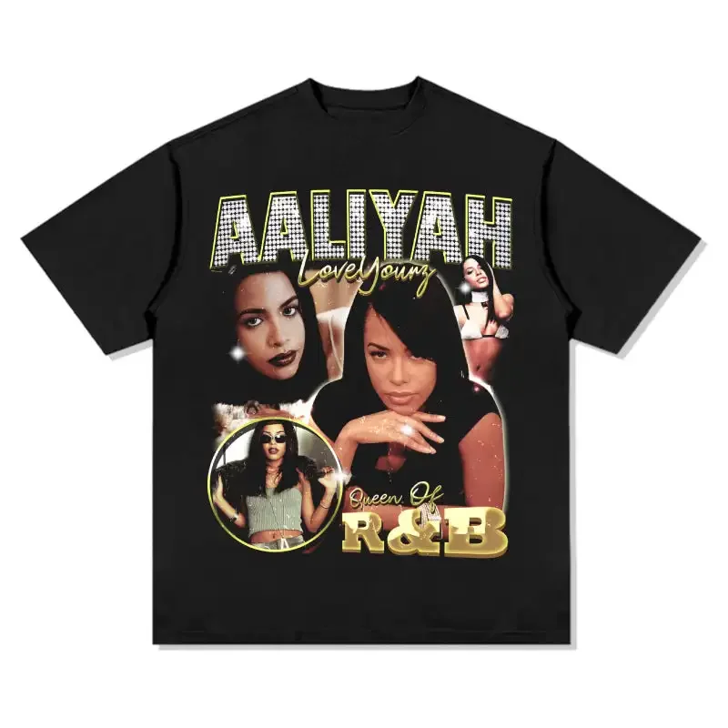 2025 Mens Aaliyah Graphic  Tee Cotton Shirt Men Women Short Sleeve Summer Round Neck Luxury Brand Streetwear Unisex