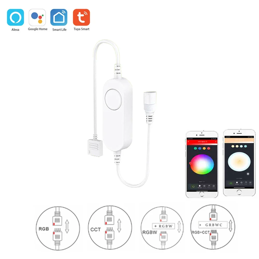 Светодиодная лента Tuya Smart Life APP DC5V-24V Wifi DW/CCT/RGB/RGBWW/RGBCCT, беспроводной пульт дистанционного управления, работает с Alexa Google