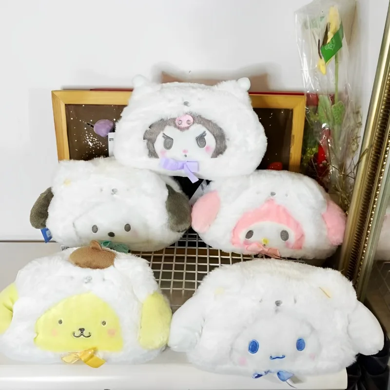 Kawaii sanrio cinnamoroll saco de armazenamento de pelúcia mymelody kuromi bonito urso polar série carteira pingente mochila presente decorativo