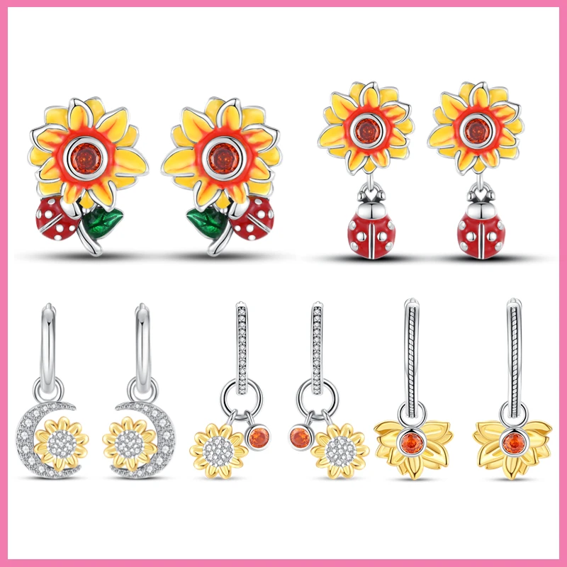 100% 925 Sterling Silver Earrings For Women Sunflower Sparkling Zicron Flower Earrings Boucles Doreilles Femme Tendance 2023