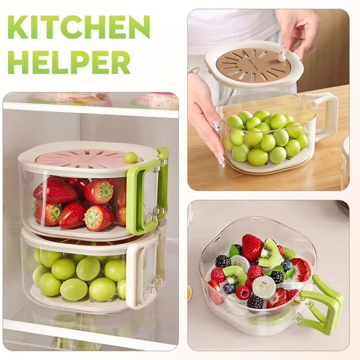 

Корзина 2-в-1 для слива воды и хранения, многофункциональная миска для мытья фруктов и овощей с крышкой-дуршлагом, складная, 2 шт.