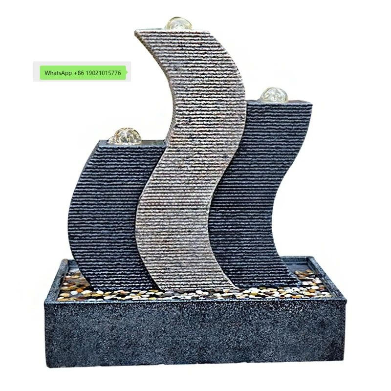 HJ granite stone running water fountain water curtain wall partition company office humidified water feature lucky ornament