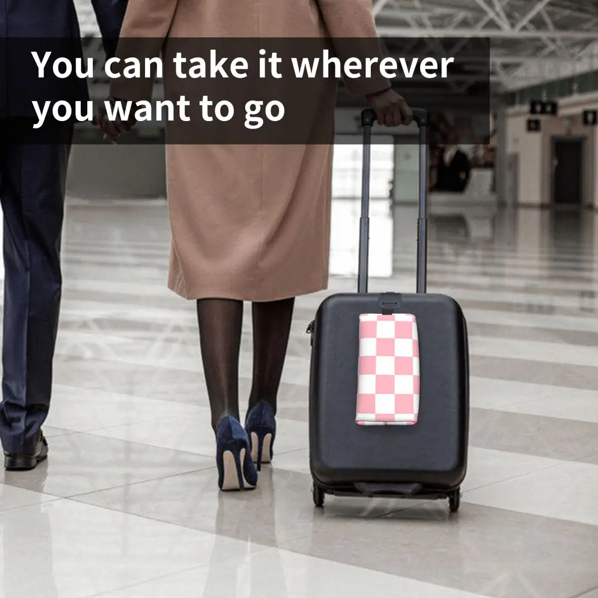 Pink White Checkerboard Pattern Makeup Bag Cosmetic Organizer Storage Dopp Kit Toiletry Cosmetic Bag Pencil Case