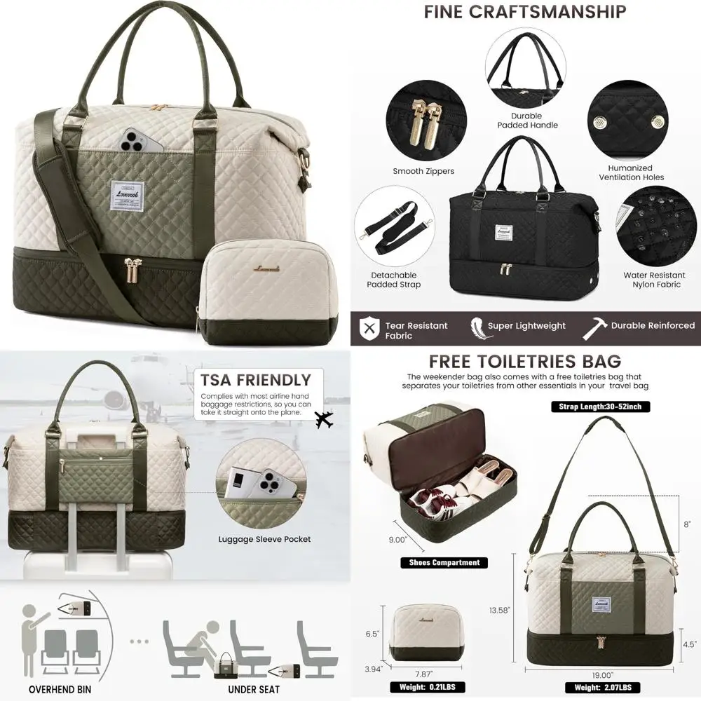 

Women's Weekender Travel Bag with Shoe Compartment, Carry-On Overnight Duffel for Gym and Toiletry Essentials