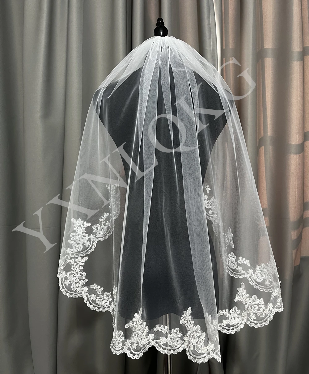 Voile court pour patients de mariage, une couche, bord en dentelle, bout des doigts, blanc ivoire avec peigne, nouveaux vêtements de mariage