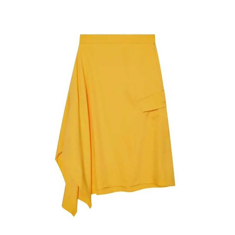 

Withered Solid Color Casual Blend Asymmetrical Mid Waist Skirt Woman Clothing Faldas Skirts