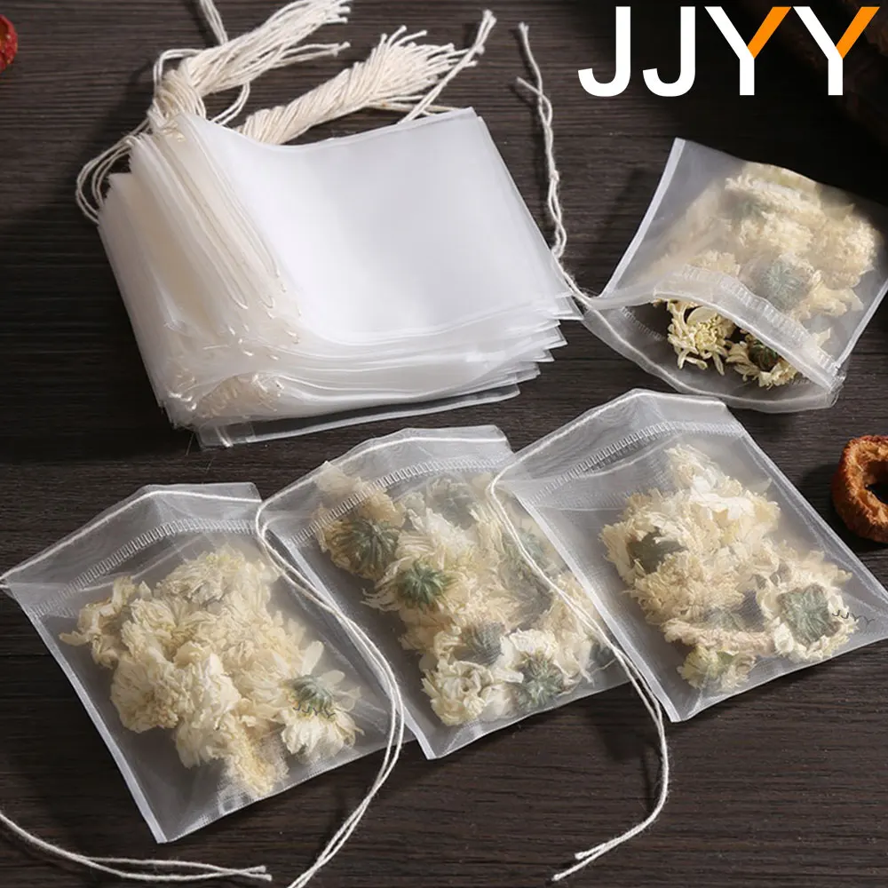 JJYY 100 Pcs Disposable Tea Bags Filter Bags for Tea Infuser with String Heal Seal, Food Grade Non-woven Fabric Spice Filters