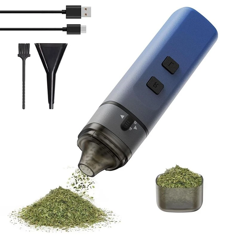 A006-Blue One-Touch Automatic Herb Grinder - Portable Electric Grinding Machine For Spices, Up To 1.5G Capacity
