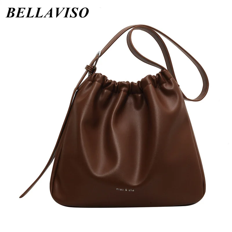 

BellaViso Niche Design Women's Soft PU Leather Shoulder Bag Female Simple Casual Versatile Bucket Armpit Crossbody Bags BLSB-116