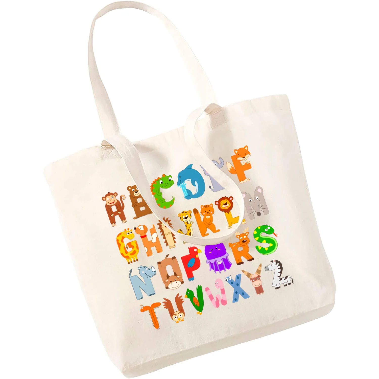 Coloring Alphabet 26 English Shopping Bag Print Original Design White Unisex Fashion Travel Canvas Bags