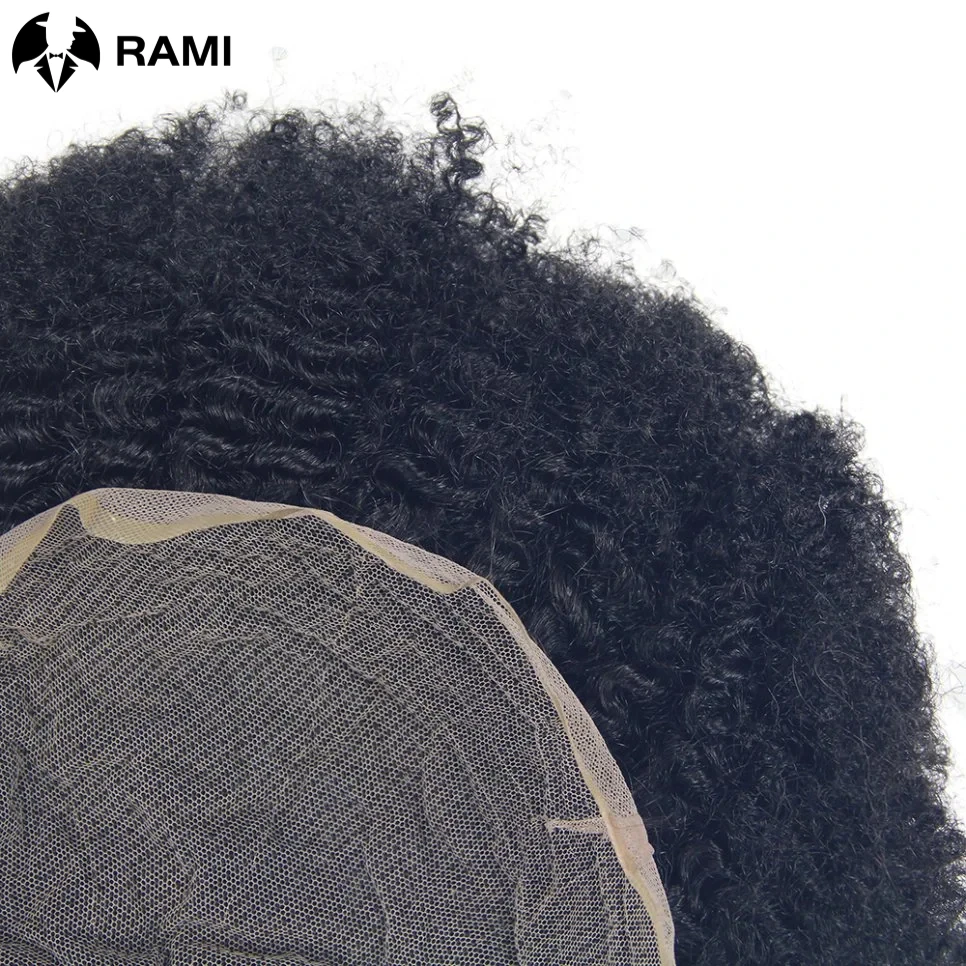 Toupet Full Lace pour homme, cheveux bouclés noirs, perruque de base en dentelle française, perruque afro respirante, unité de systèmes de cheveux humains, 4mm