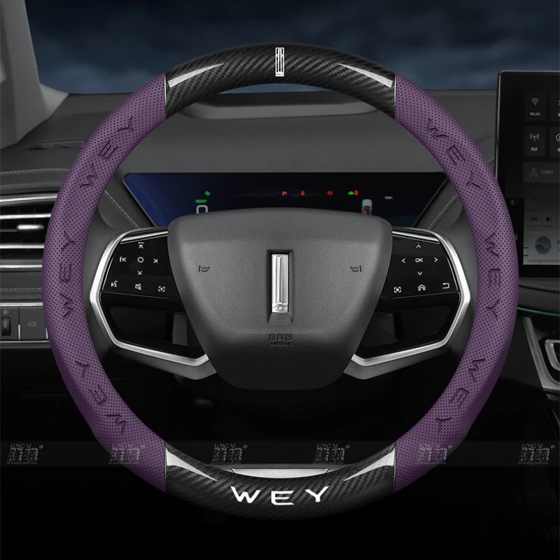 Luxury Nappa Leather Steering Wheel Cover Sport Anti-slip Breathable Soft Perfect Fit For WEY 03 05 07 80 G9 V9X 37-38cm