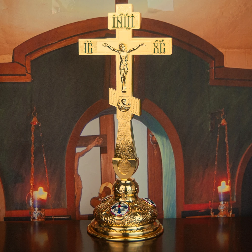 HTISOK Orthodoxes Kreuz Jesus-Kruzifix Segenskreuz Religiöse Artikel Heimdekoration für Orthodoxe Kirchen Religiöse Versorgung & Geschenk – Detail 1