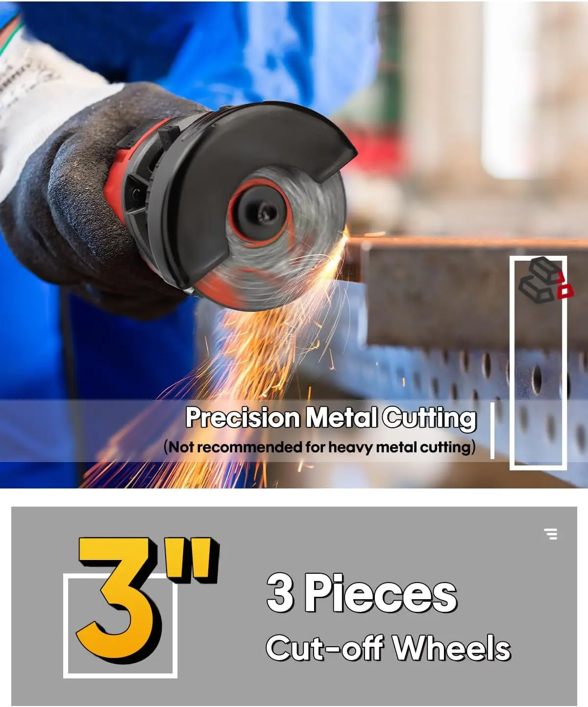 Herramienta de corte de alta velocidad de 3 pulgadas, cortador de metal eléctrico de 3,5 A con ruedas de 3 piezas, 24000 RPM para acero y Inox