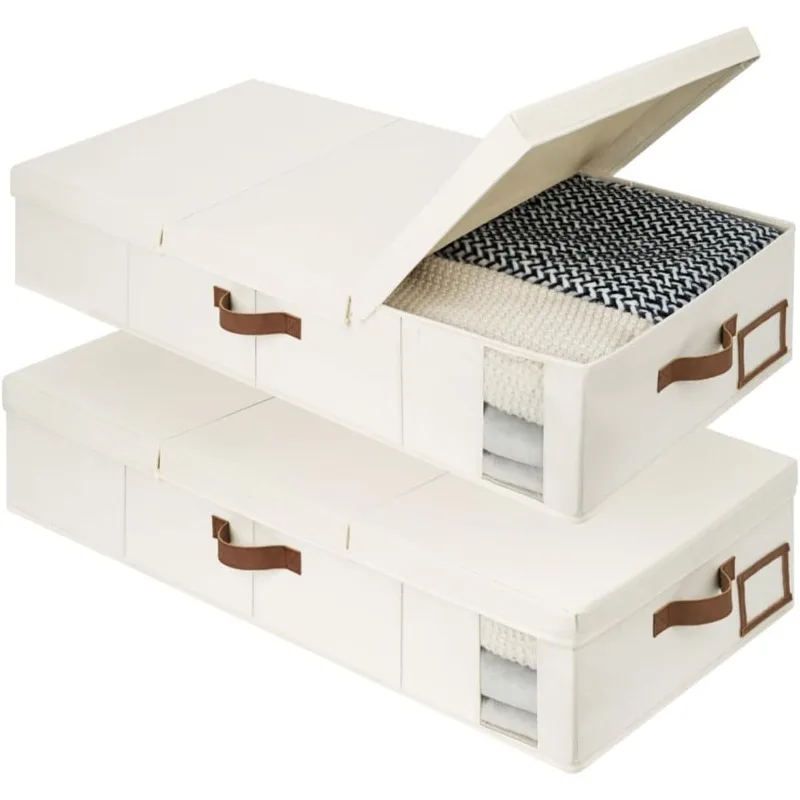 

2-Pack Jumbo Under Bed Storage Bins with Lids, Underbed Storage Containers with Handles and Label Holder, Closet Organizer