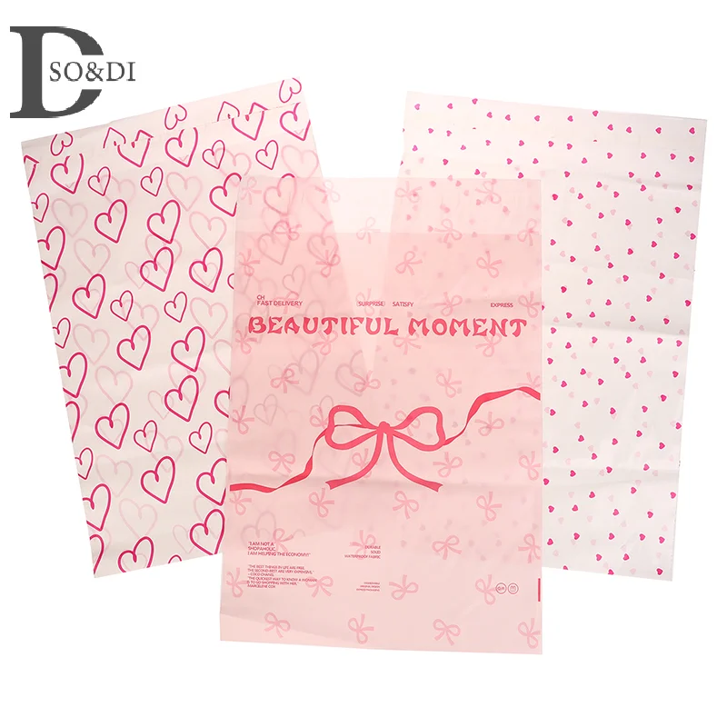 10Pcs Bow Knot And Heart Design Packaging Bags Waterproof Logistics Clothing Postal Pouch Custom Plastic Shipping Mailing Bag