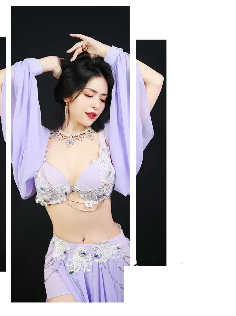 New Style Belly Dance Costumes Women 3 Piece Bra and Sleeves and Skirts Sexy Dance Oriental Dance Costume Performance Set