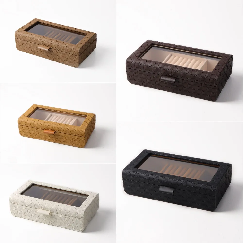 PU Leather Jewelry Box with Clear Acrylic Lid, Visible Earring Ring Storage Organizer for Home Decoration