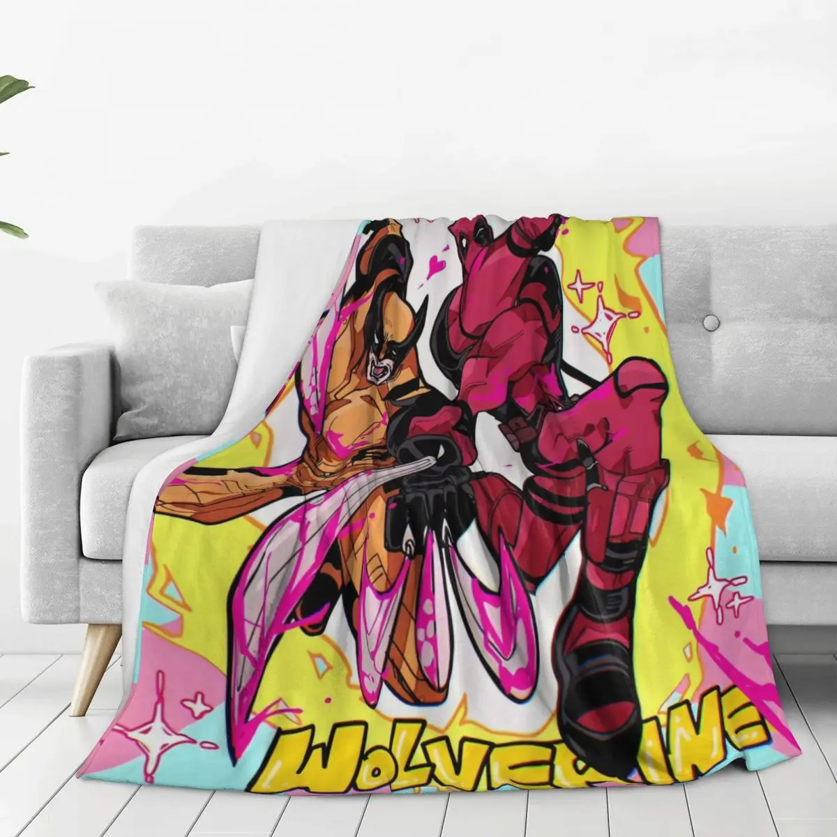 Deadpool & Wolverine Cartoon Blanket Kawaii Warm Soft Plush Throw Blanket For Couch Chair Decorative Flannel Bedspread Bed Cover