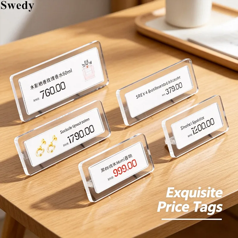 10 Pieces Transparent Acrylic Price Tags Display Stand Desktop Label Holder For Product Pricing Sign Holder Stand