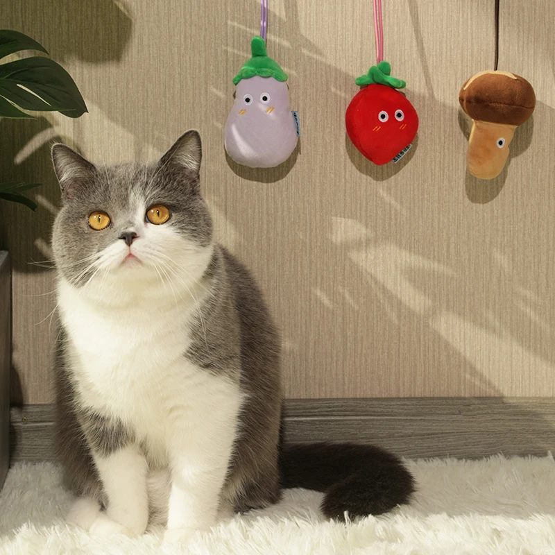 Tomato Eggplant Mushroom Hangable Catnip Plush Toys Chew Bite Bouncing Teaser Cartoon Vegetable Indoor Self-hi Swing Cat Toys