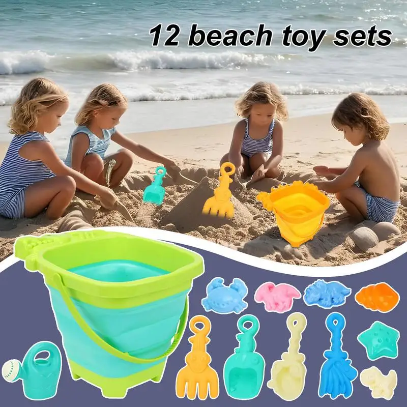 Sand Toys For Kids Cartoon Beach Toys For Outdoor Cute Travel Accessories Colorful Play Set With Foldable Bucket Shovels For