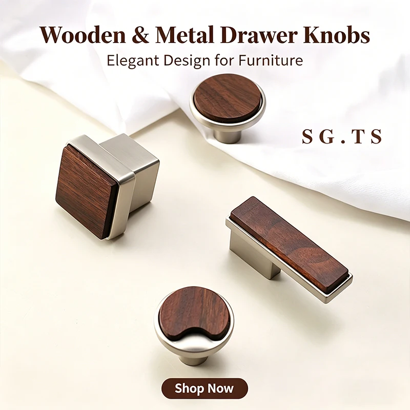 Retro Mid-Century Walnut Wood Cabinet Handles Luxury Chinese Pulls for Wardrobe Drawer Shoe Cabinet Door Furniture Hardware