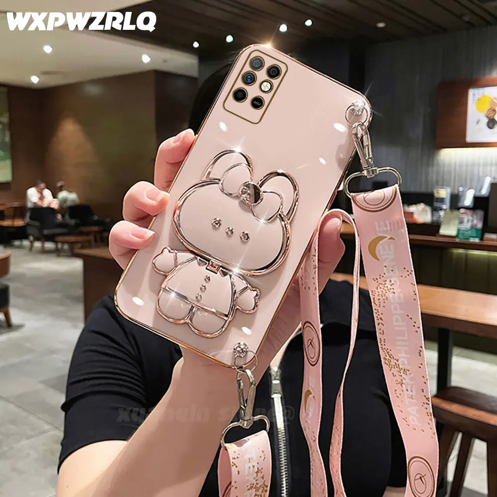 For Infinix Note 8i 8 i X683 X683B Note8i Phone Case Soft Silicone Plating Cartoon Rabbit Fold Stand Makeup Mirror Bracket Cover