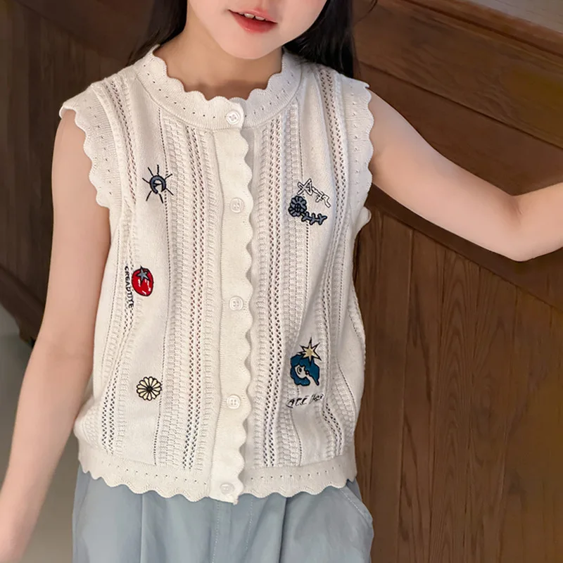 Girls Fun Fruit and Vegetable Gentle Hollow Out Knitted Wave Lace Vest Sleeveless Top Cardigan Vest 2026 Summer New