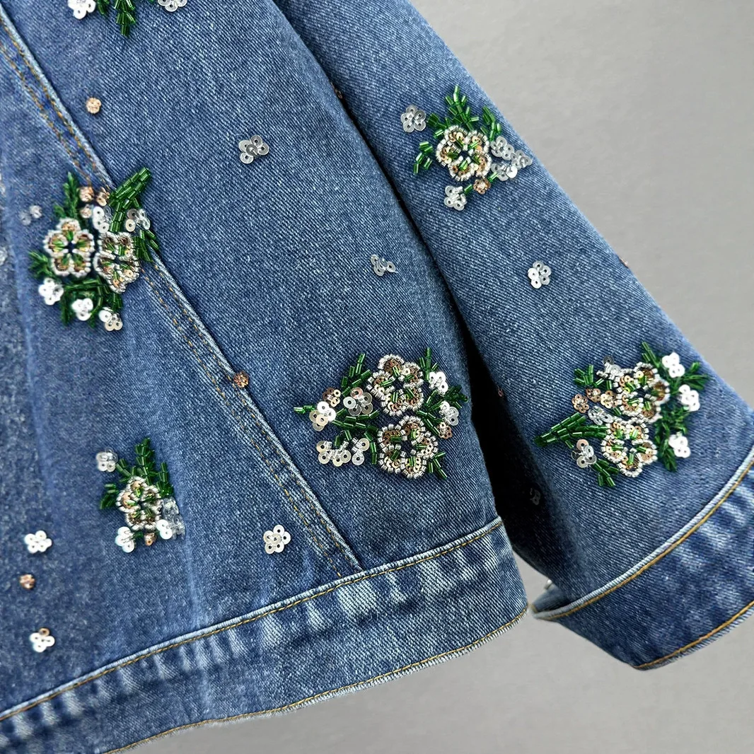 بدلة أزياء SuperAen على الطراز الأوروبي والأمريكي من قماش الدنيم المرقعة للنساء سترات فضفاضة بأكمام طويلة