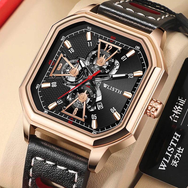 

Square Men's Sports Watch - Waterproof Quartz Watch, Fashion Casual Square Dial Watch