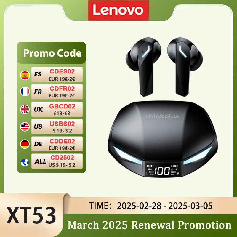 Original lenovo gm2 pro max bluetooth5.4 fones de ouvido sem fio xt53 hd chamada ipx4 baixa latência modo duplo gaming headset