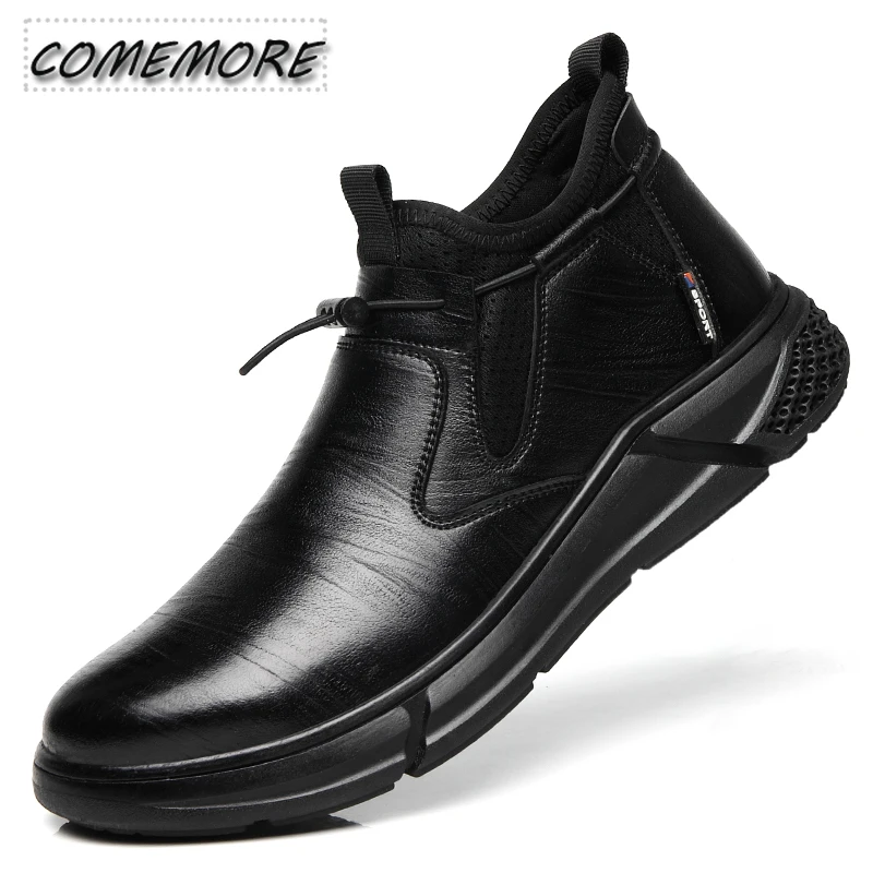 Black Leather Waterproof Safety Work Shoes for Men Office Boots Shoes Indestructible Non-slip Male Boots Footwear Spring Autumn