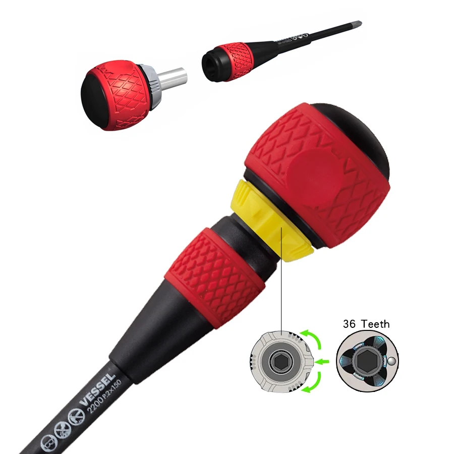 Japan VESSEL Ball Ratchet Grip Screwdriver Suitable for Phillips and Slotted Screws for Electrician Repair NO.2200 Series